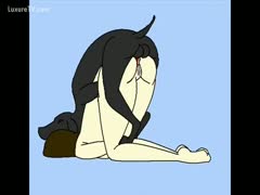 A cartoon sex episode with a wench and a dark canine